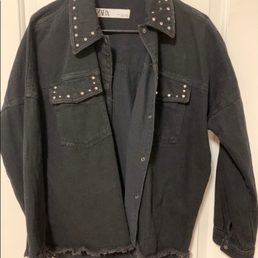Zara Black Denim Jean Jacket Rhinestones